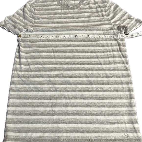 Michael Kors 100% cotton woman’s dk. gray lt. gray and white striped T. Size S - Picture 3 of 8